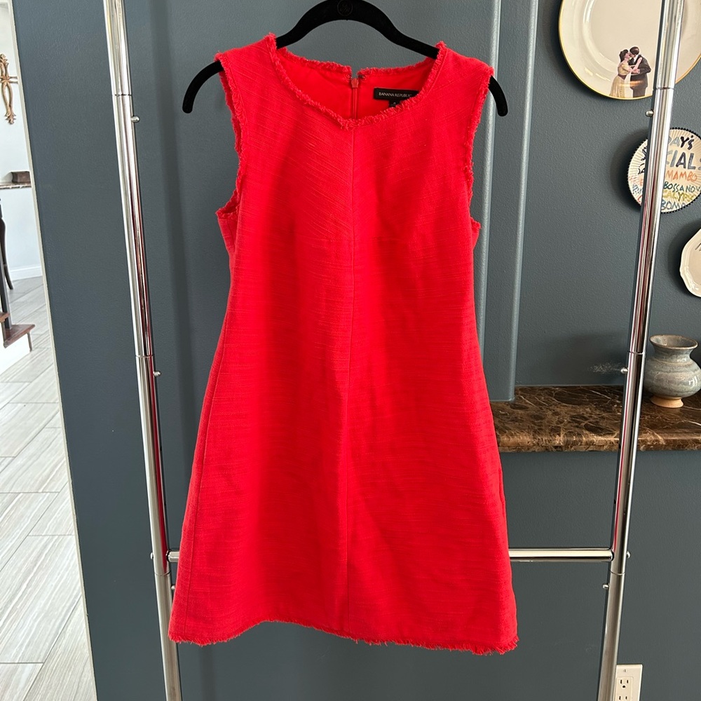 Banana Republic Red Mini Sleeveless Work Business Dress Raw Hem w Pockets